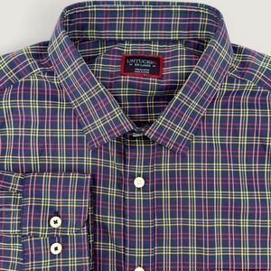 UNTUCKit Mens XXL Long Sleeve Plaid Button Down Shirt Performance Navy Blue Red